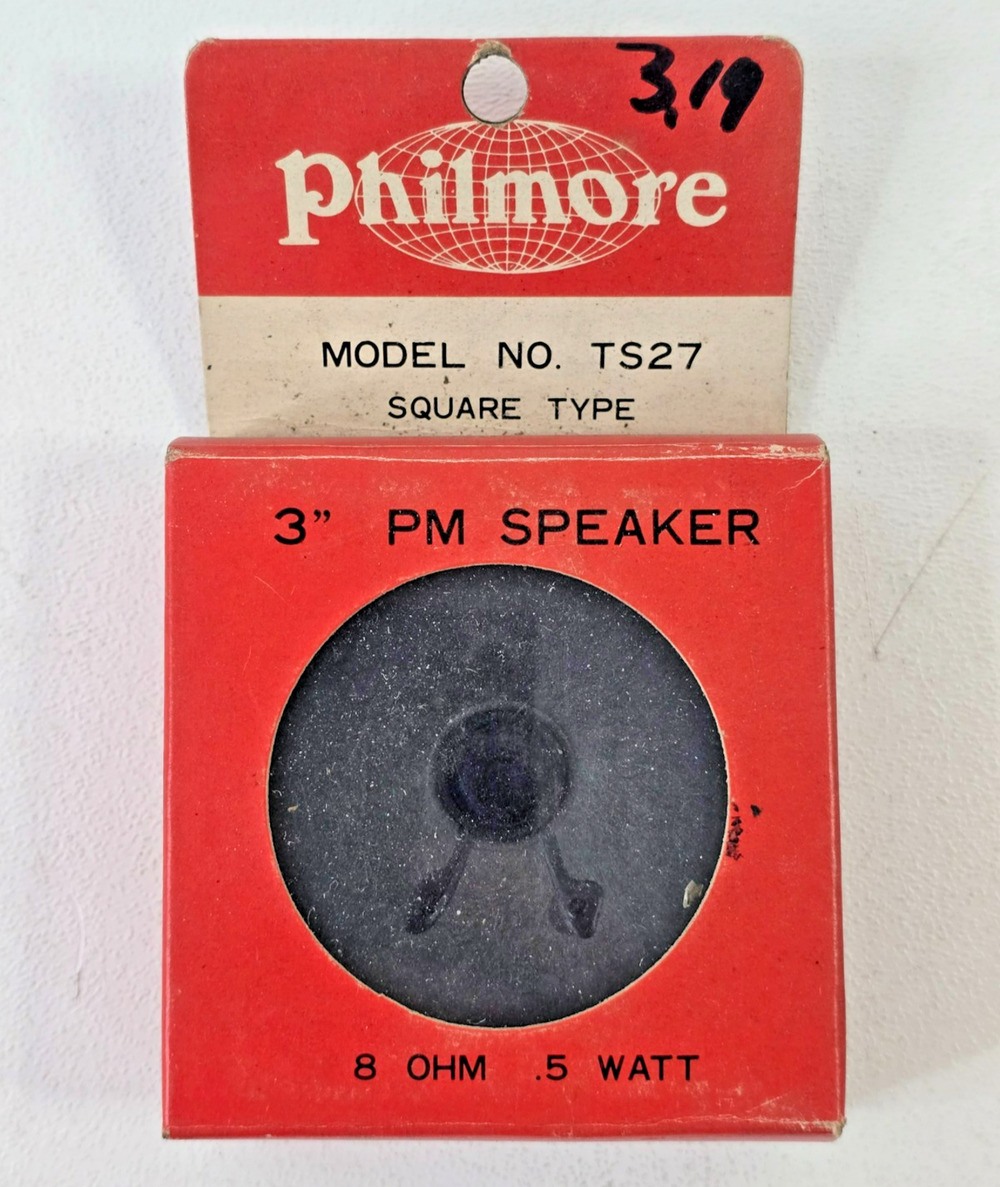 Vintage Philmore TS27 Square 3" Replacement PM Speaker 8 Ohm .5 Watts